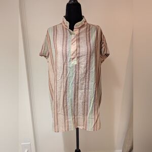 Vintage 1970s Tomorrow's Dream Striped Shirt Shortsleeve XL Brown Pink Teal
